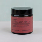 A glass jar of Sri Lankan Ashwagandha root powder with a black lid and a red label featuring Nature's Antidote branding.